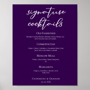 Dark Purple Wedding Signature Cocktails Menu Poster
