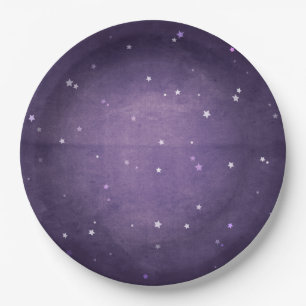 Dark Purple & White Magical Stars Halloween Party Paper Plates