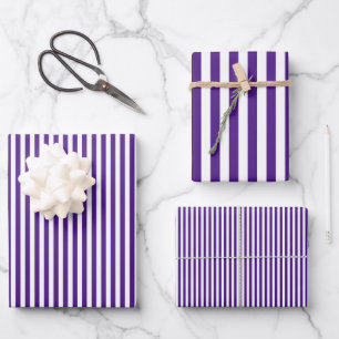 Dark Purple & White Stripes Wrapping Paper Sheets