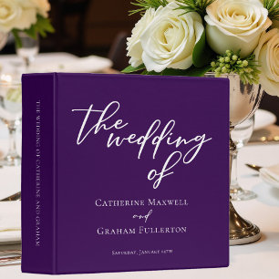 Dark Purple White Typography Wedding Photo Album 3 Ring Binder