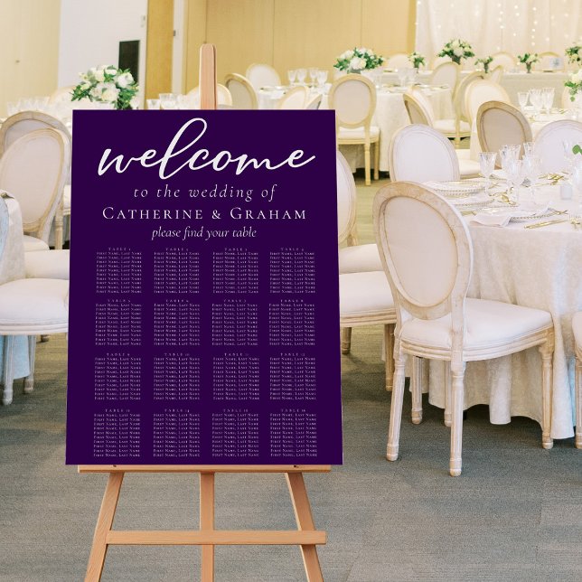 Dark Purple White Typography Wedding Seating Chart Foam Board (Creator Uploaded)