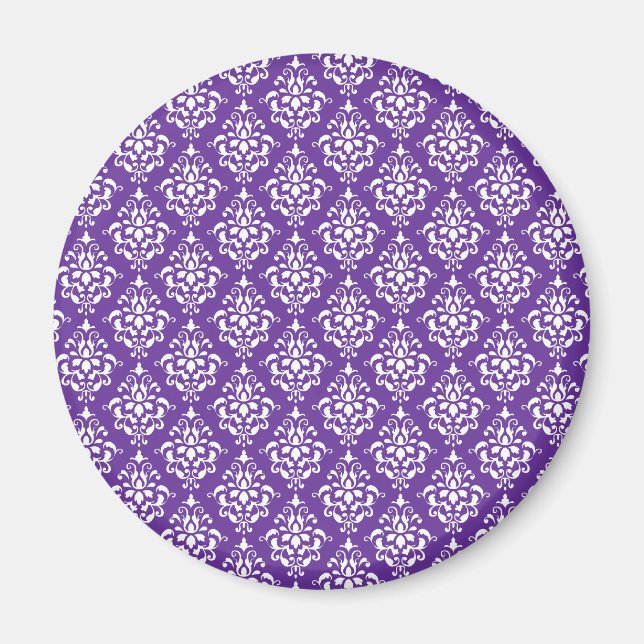 Dark Purple White Vintage Damask Pattern 1 Magnet (Front)