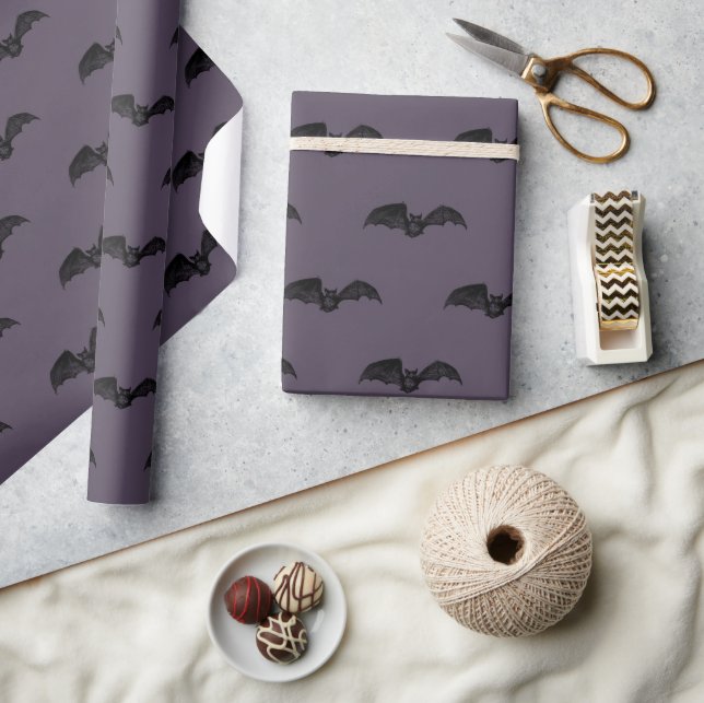 Dark Purple Witchy Gothic Bat Halloween Gift Wrapping Paper (Crafts)