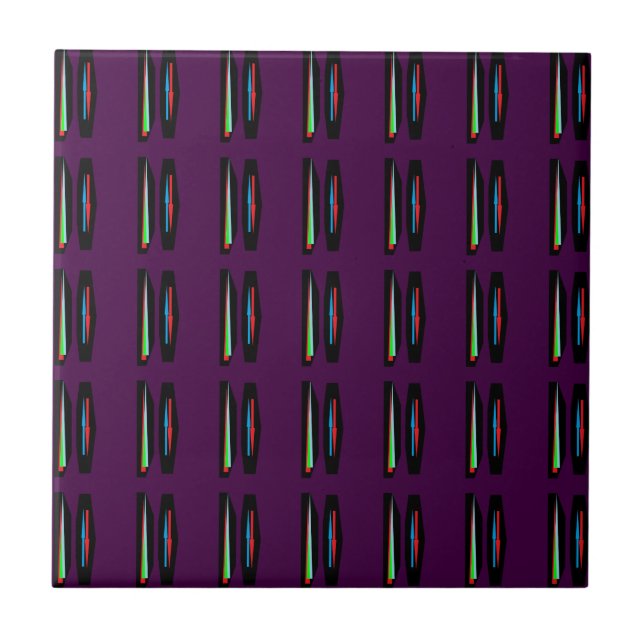 Dark purple with deep colors stripes ceramic tile (Front)