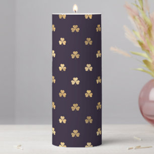 DARK PURPLE WITH GOLD IRISH SHAMROCKS PILLAR CANDLE