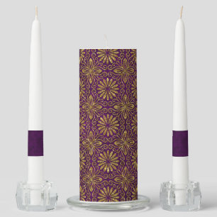 DARK PURPLE WITH ORNATE GOLD FLORAL PATTERNS UNITY CANDLE SET
