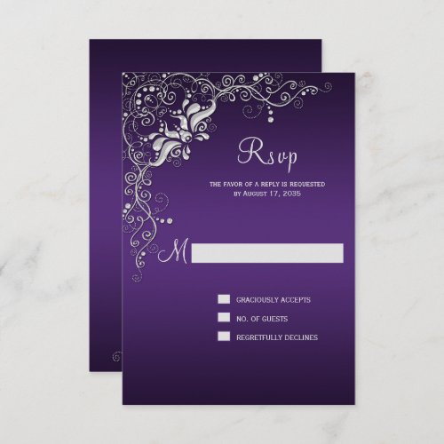 Dark Purple with Ornate Silver Floral Swirls RSVP