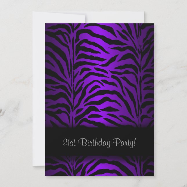 Dark Purple Zebra Womans 21st Birthday Party Invitation (Front)
