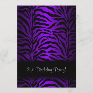 Dark Purple Zebra Womans 21st Birthday Party Invitation