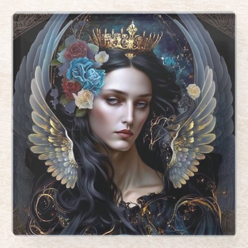 Dark Queen Angel Fantasy Art Glass Coaster