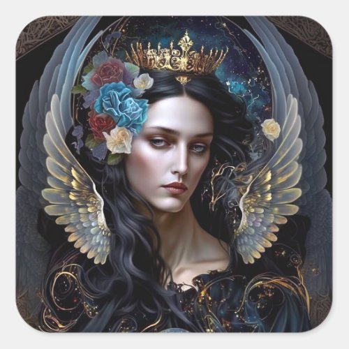 Dark Queen Angel Fantasy Art Square Sticker