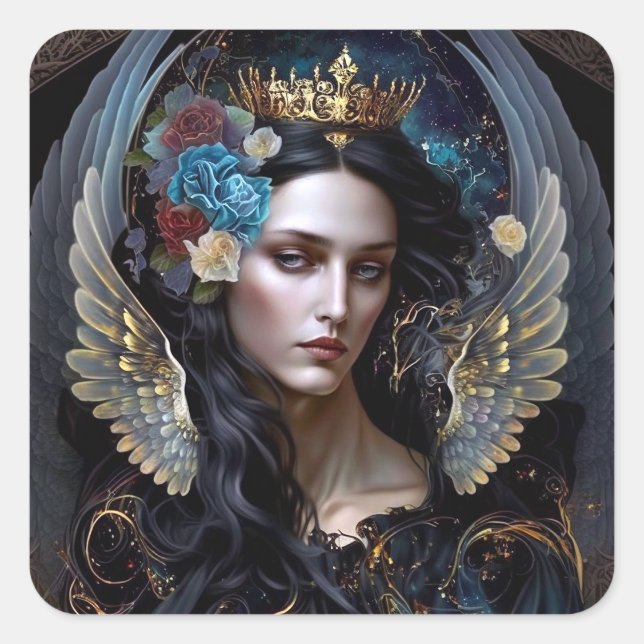 Dark Queen Angel Fantasy Art Square Sticker (Front)