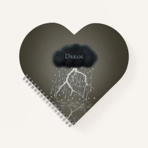 Dark Rain Cloud & Lightning Personalized Heart Notebook