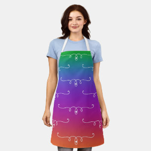Dark Rainbow Colors Swirls and Hearts Apron