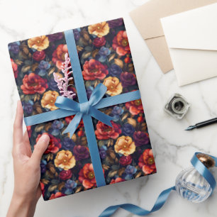 Dark Rainbow Floral on Black Wrapping Paper