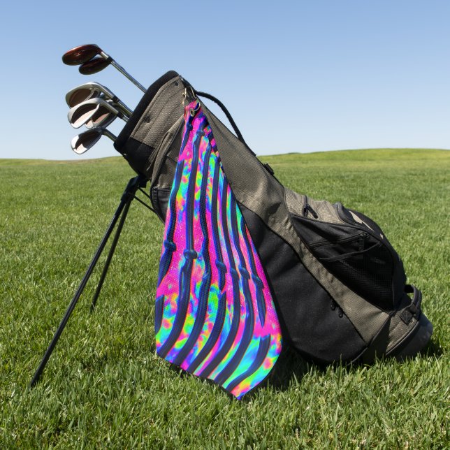 Dark Rainbow Glitch Bars Golf Towel (Green)