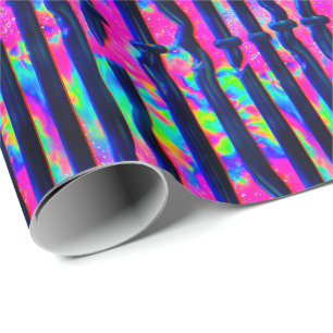 Dark Rainbow Glitch Bars Wrapping Paper