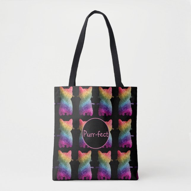 Dark Rainbow Glitter Cat Rainbow Aesthetic Tote Bag (Front)