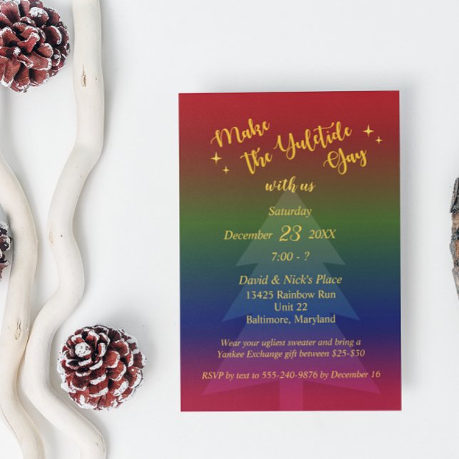 Dark Rainbow Yuletide Holiday Party Invitation (Creator Uploaded)