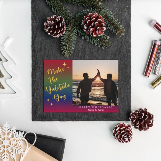 Dark Rainbow Yuletide Holiday Photo Card (Creator Uploaded)