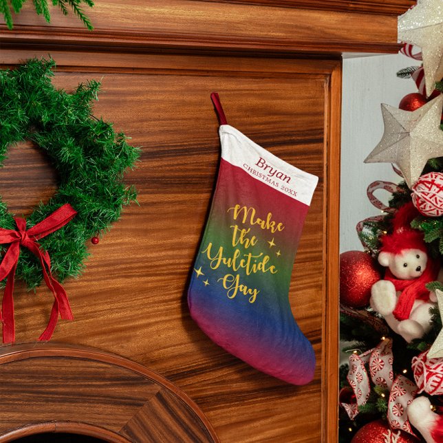 Dark Rainbow Yuletide Pride Personalized Small Christmas Stocking (Creator Uploaded)