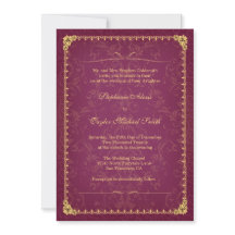 Dark raspberry and gold elegant wedding invitation