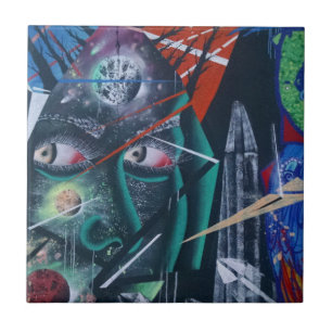 Dark Rave Graffiti Ceramic Tile