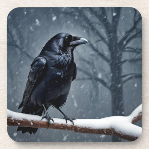 Dark Raven Black Bird Beverage Coaster