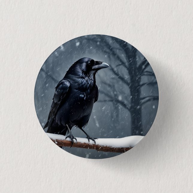 Dark Raven Black Bird Button (Front)