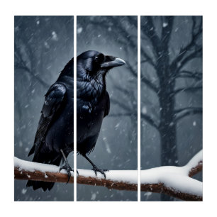 Dark Raven Black Bird Canvas Set Triptych