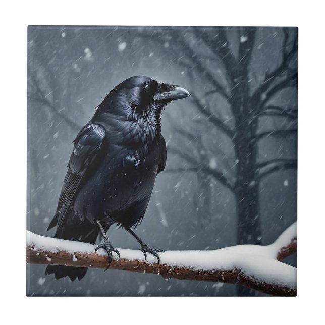 Dark Raven Black Bird Ceramic Tile (Front)