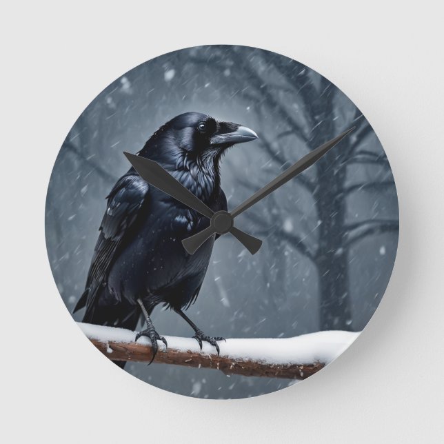 Dark Raven Black Bird Round Clock (Front)