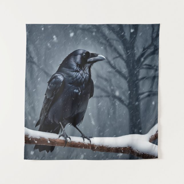 Dark Raven Black Bird Tapestry (Front)