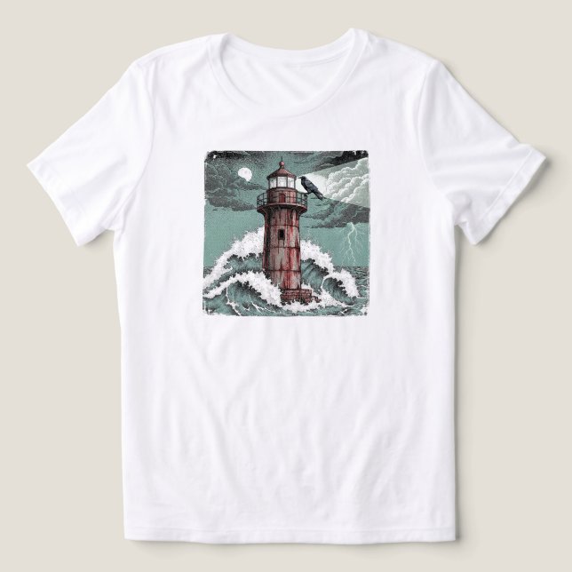 Dark Raven on Rusted Lighthouse | WHITE ONLY Tri-Blend Shirt (Design Front)