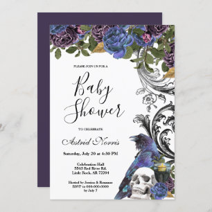 Dark Raven Purple Roses Baby Shower Invitation