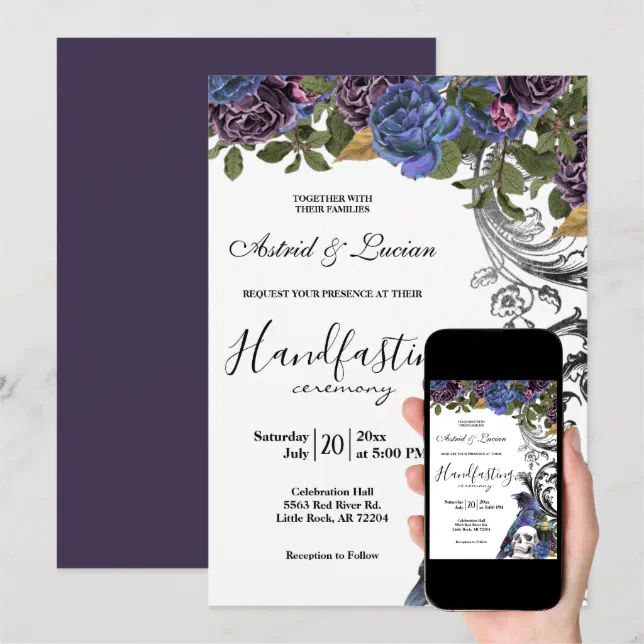 Dark Raven Purple Roses Handfasting Invitation | Zazzle