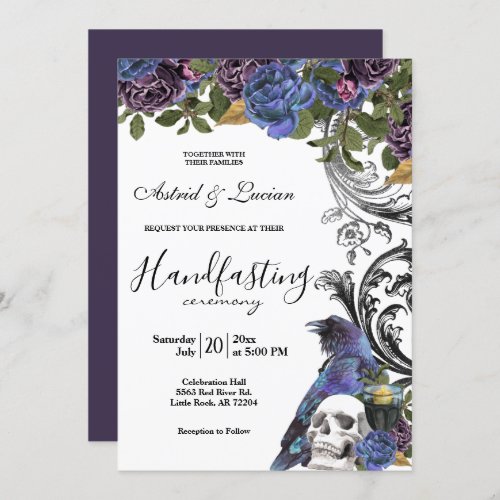 Dark Raven Purple Roses Handfasting Invitation