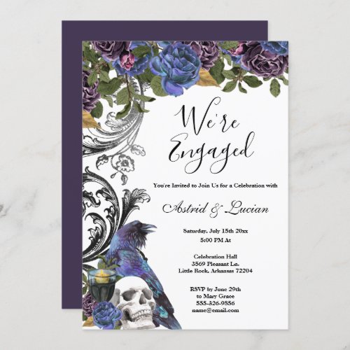 Dark Raven  Skull Engagement Party Invitation