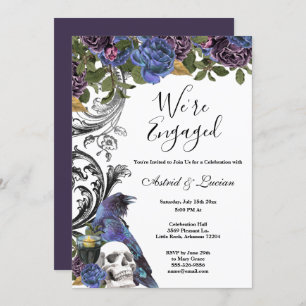 Dark Raven & Skull Engagement Party Invitation