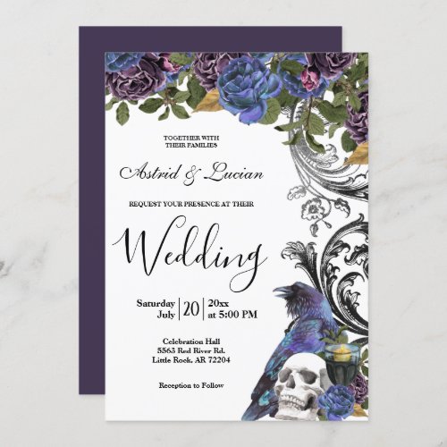 Dark Raven  Skull Gothic Wedding Invitation