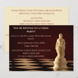 Dark Red 30th Birthday Party Chess Pawn Invitation