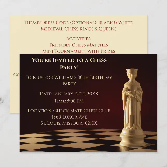 Dark Red 30th Birthday Party Chess Queen Invitation | Zazzle Dark Red 30th Birthday Party Chess Queen Invitation | Zazzle