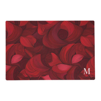 Dark Red Abstract Leaf Pattern Monogrammed Placemat