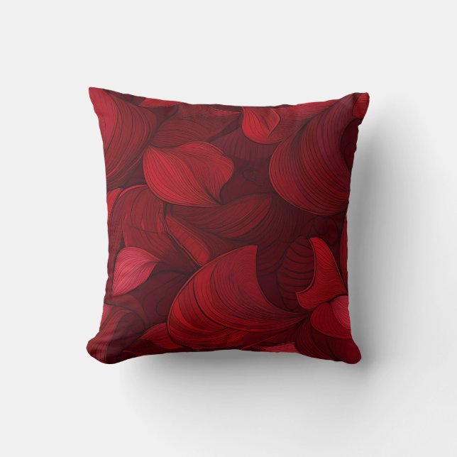 Dark Red Abstract Leaves Throw Pillow (Front)