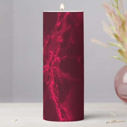 Dark Red Abstract Marble Pillar Candle