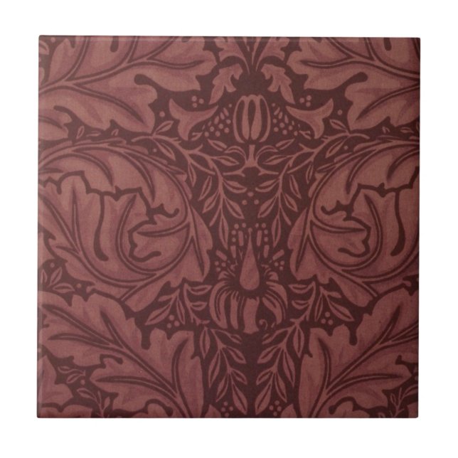 Dark Red Acanthus Leaves (by William Morris) Ceramic Tile (Front)