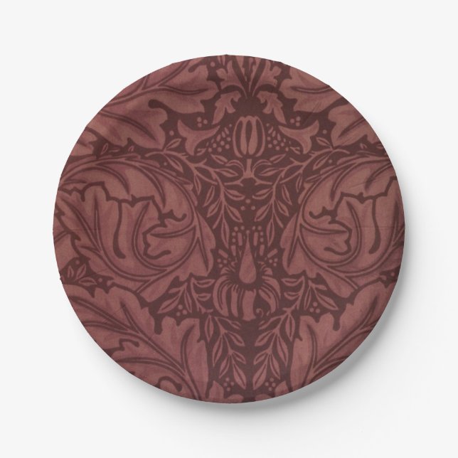 Dark Red Acanthus Leaves (by William Morris) Paper Plates (Front)