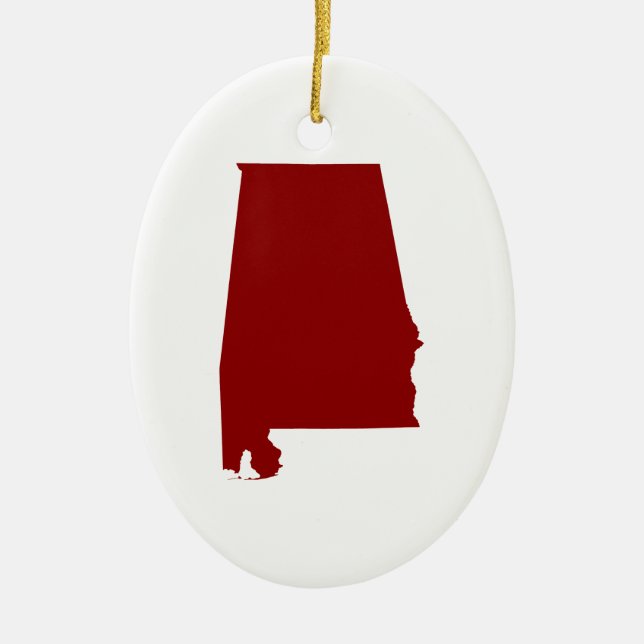 Dark Red Alabama Shape Ceramic Ornament (Front)