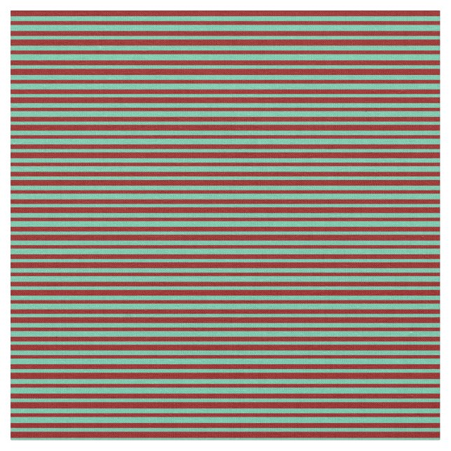 Dark Red and Aquamarine Stripes Pattern Fabric (Close Up)