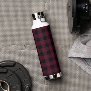 Dark Red and Black Big Checkered Pattern Water Bottle